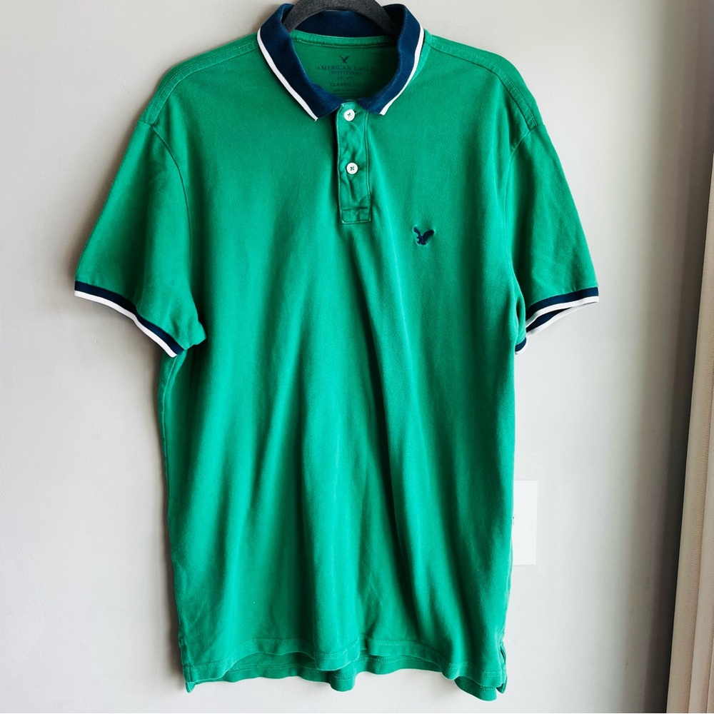 American Eagle Outfitters Green Polo with Navy Accents XL